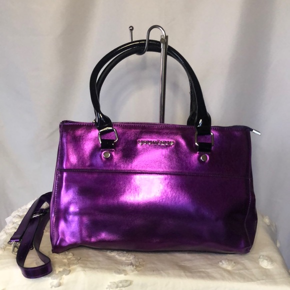 YOUNIQUE shiny purple metallic cosmetic make up representative tote bag. - Picture 1 of 11